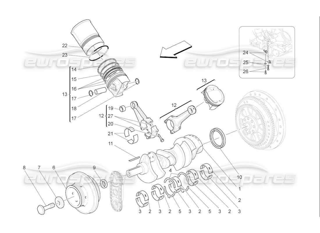 maserati qtp. (2008) 4.2 auto crank mechanism part diagram