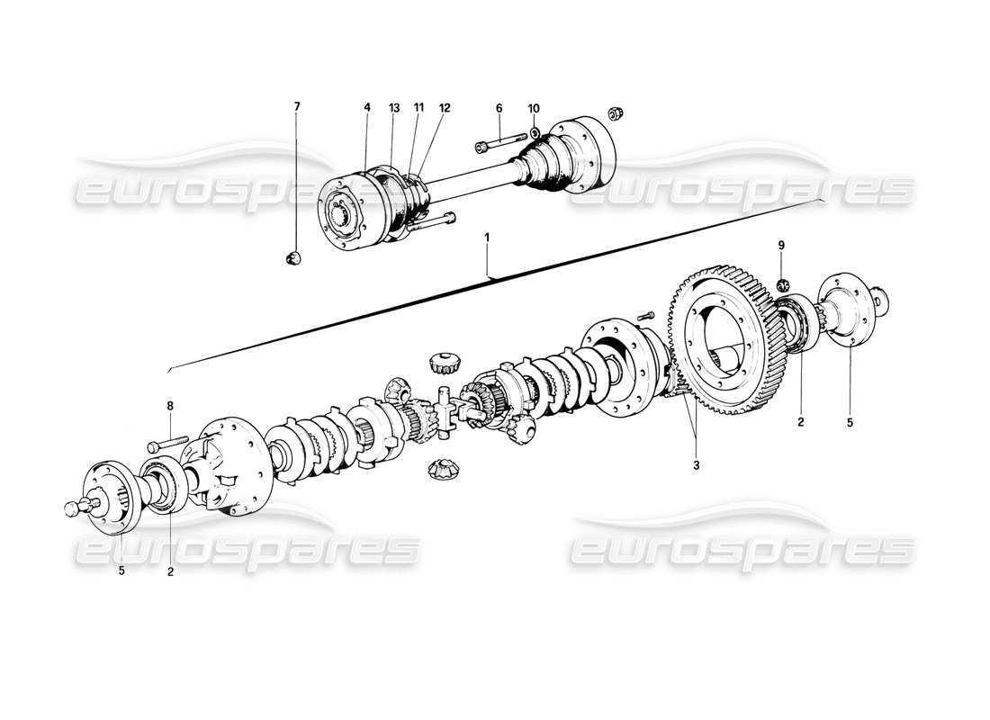 ferrari 308 (1981) gtbi/gtsi differential & axle shafts part diagram