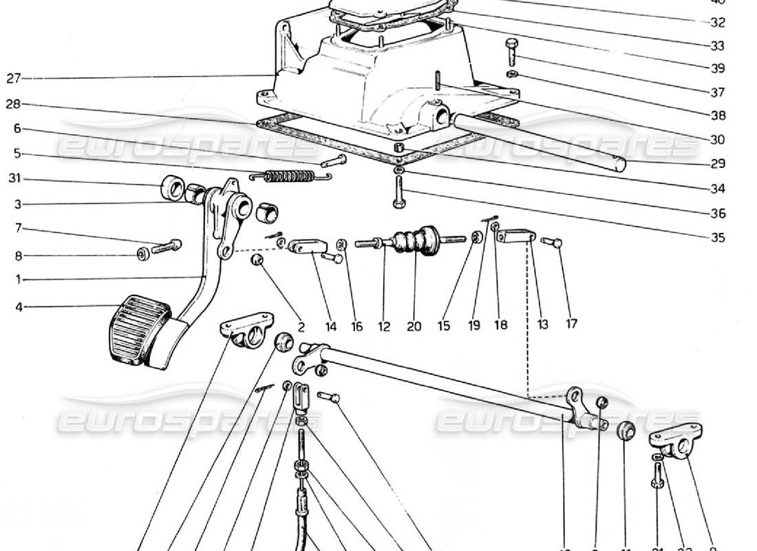 ferrari 308 gtb (1976) pedal board - clutch control (variants for rhd versions) parts diagram
