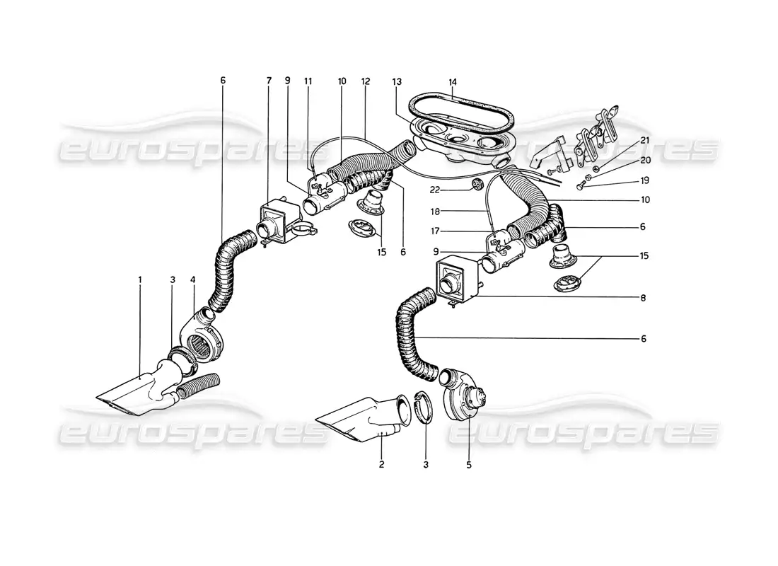 ferrari 208 gt4 dino (1975) heating system parts diagram