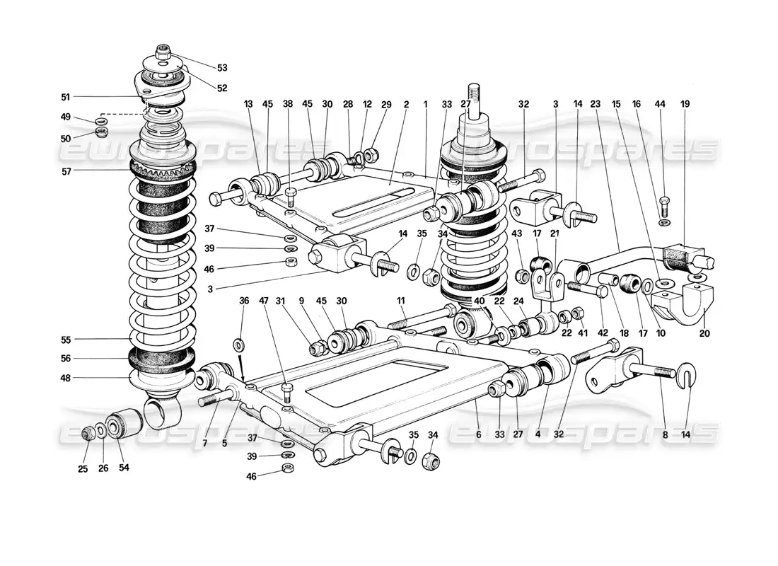 ferrari 412 (mechanical) rear suspension - levers and shock absorbers parts diagram