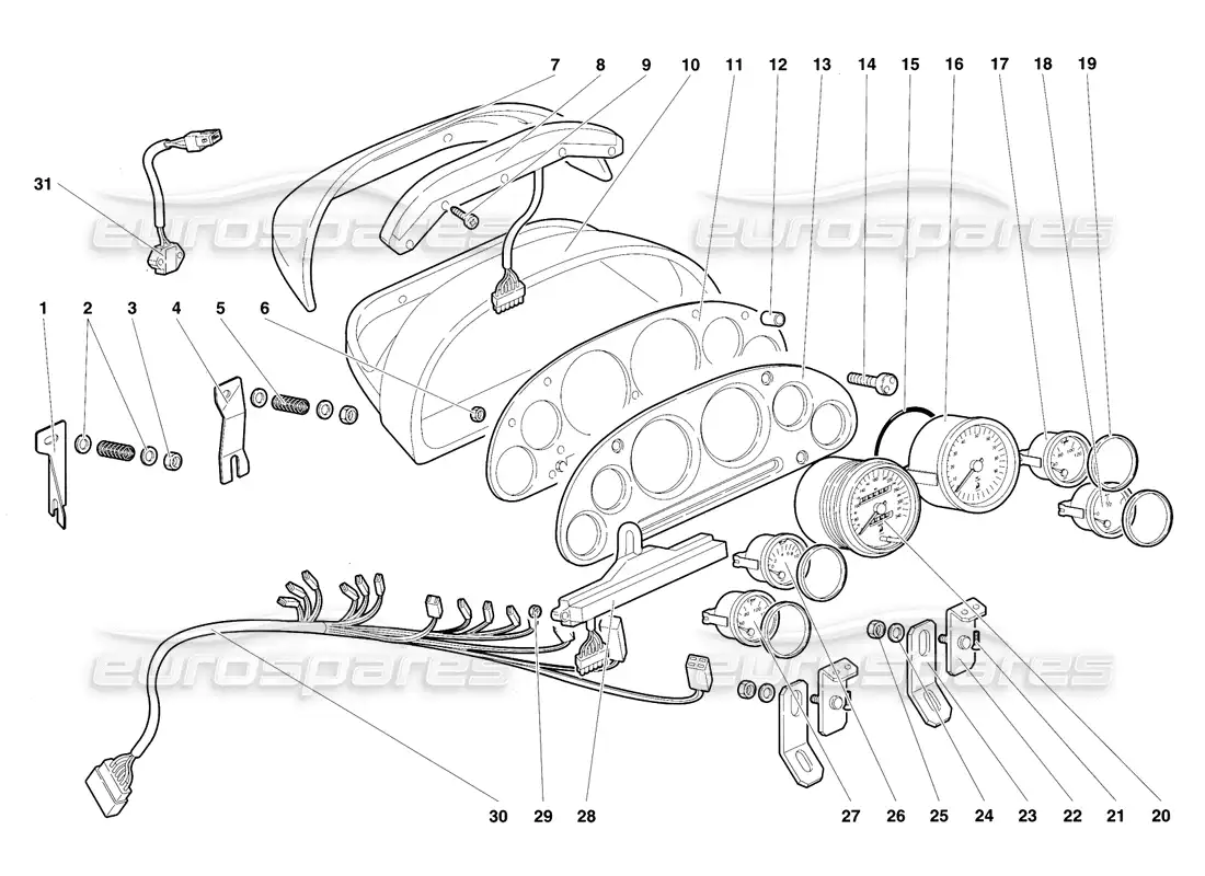 lamborghini diablo vt (1994) dashboard instruments parts diagram