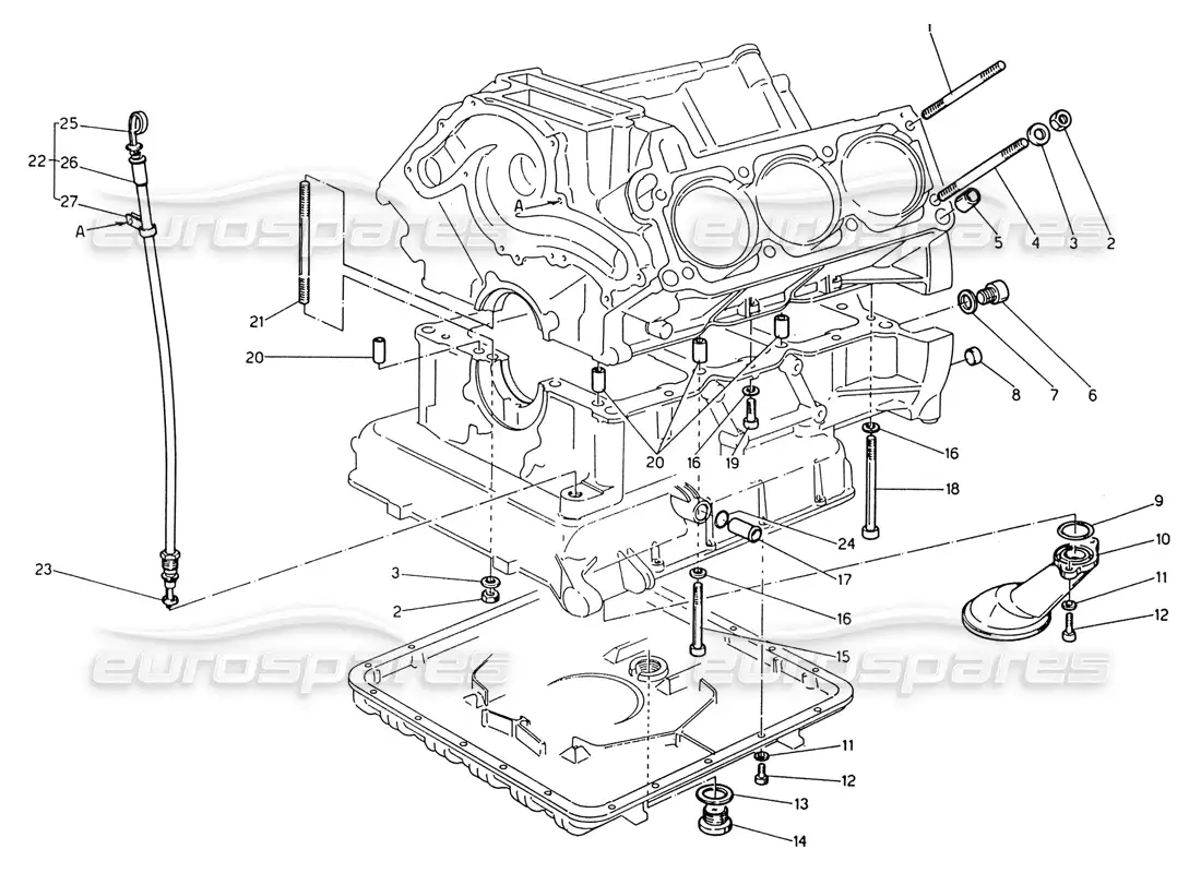 maserati 222 / 222e biturbo fastening sand block accessories parts diagram