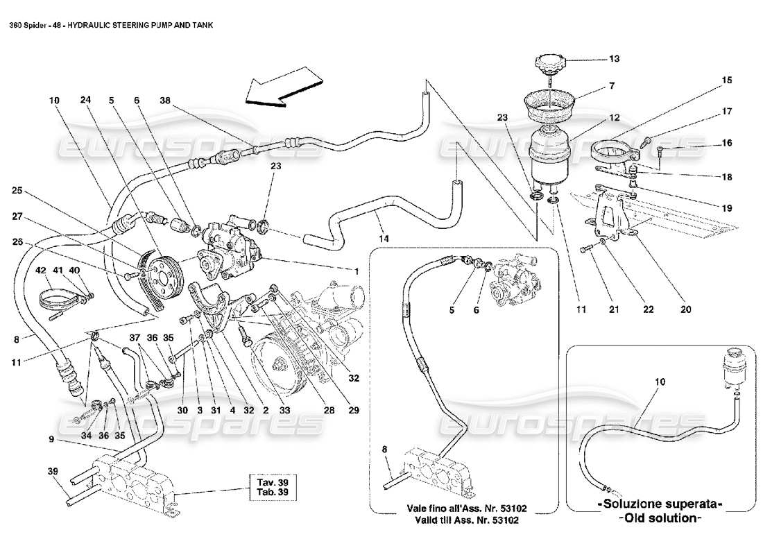 ferrari 360 spider hydraulic steering pump and tank parts diagram