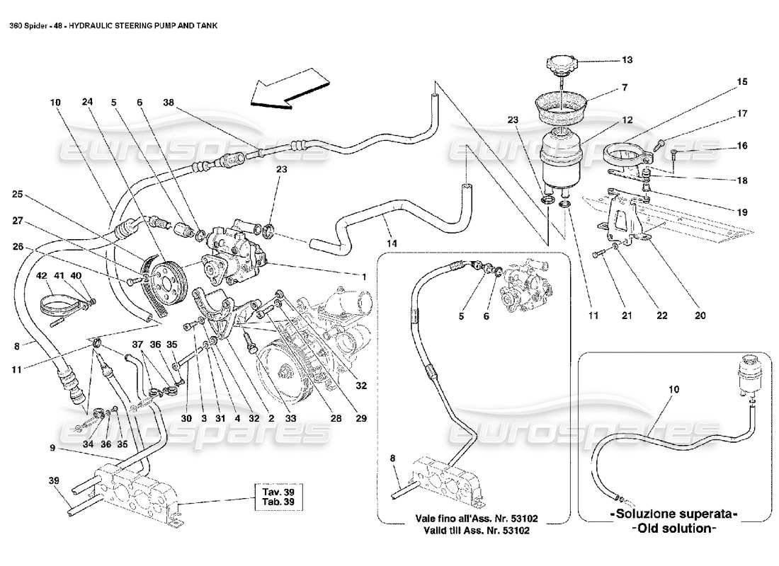 ferrari 360 spider hydraulic steering pump and tank part diagram