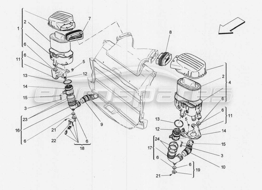 maserati qtp. v8 3.8 530bhp 2014 auto air filter, air intake and ducts part diagram