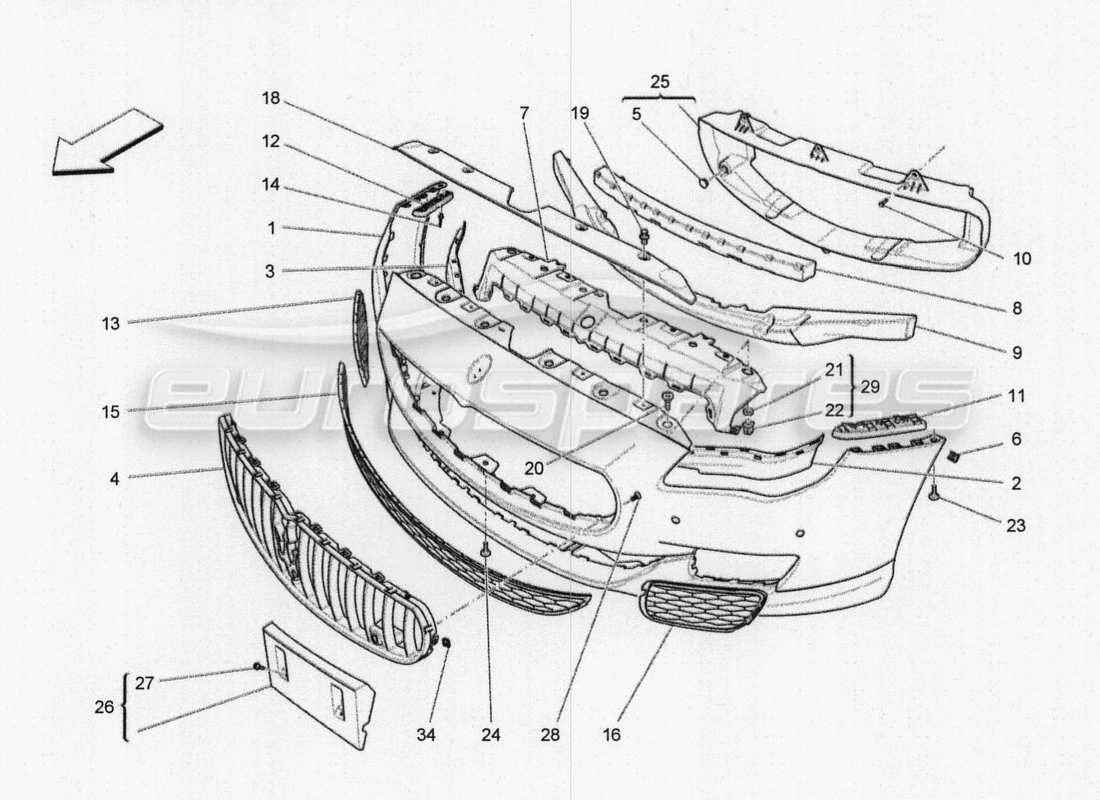 maserati qtp. v8 3.8 530bhp 2014 auto front bumper part diagram