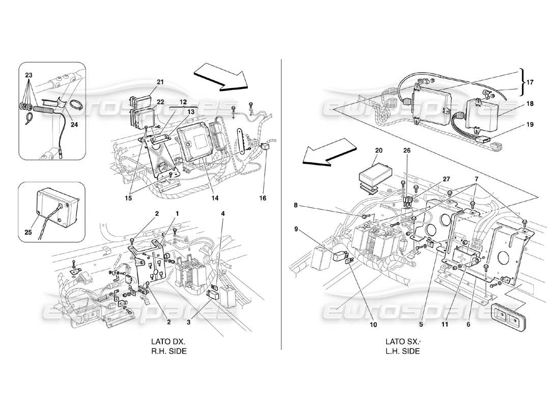 ferrari 360 challenge (2000) rear passengers compartment control stations parts diagram