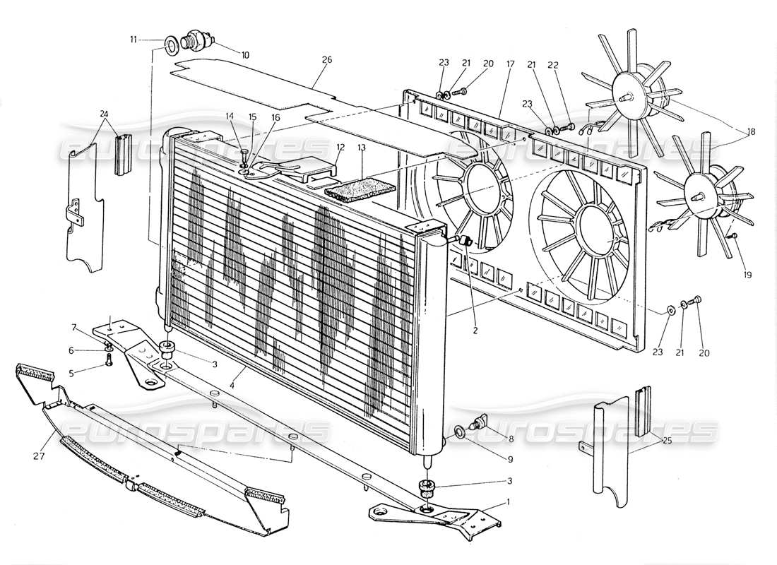 maserati 228 radiator and cooling fans part diagram