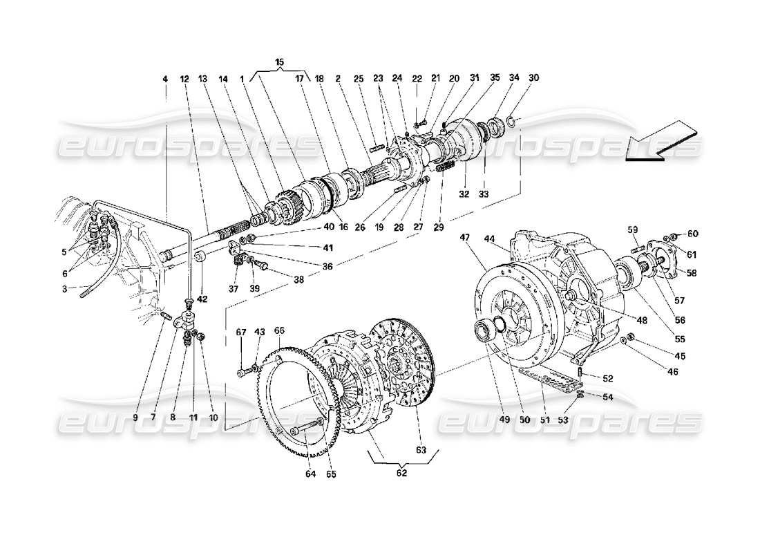 ferrari 348 (2.7 motronic) clutch and controls part diagram