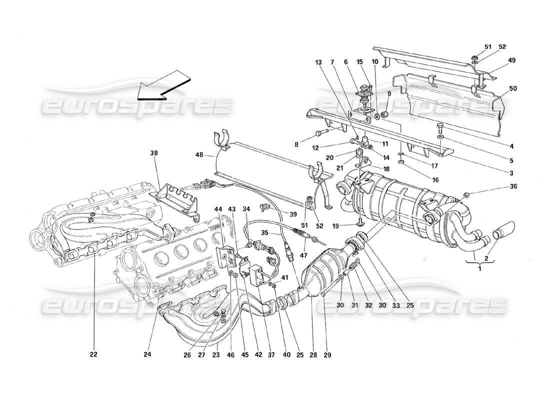 ferrari 348 (1993) tb / ts exhaust system parts diagram