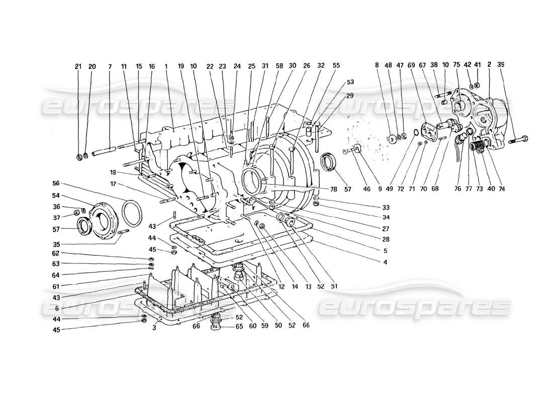 ferrari 328 (1985) gearbox - differential housing and oil sump part diagram