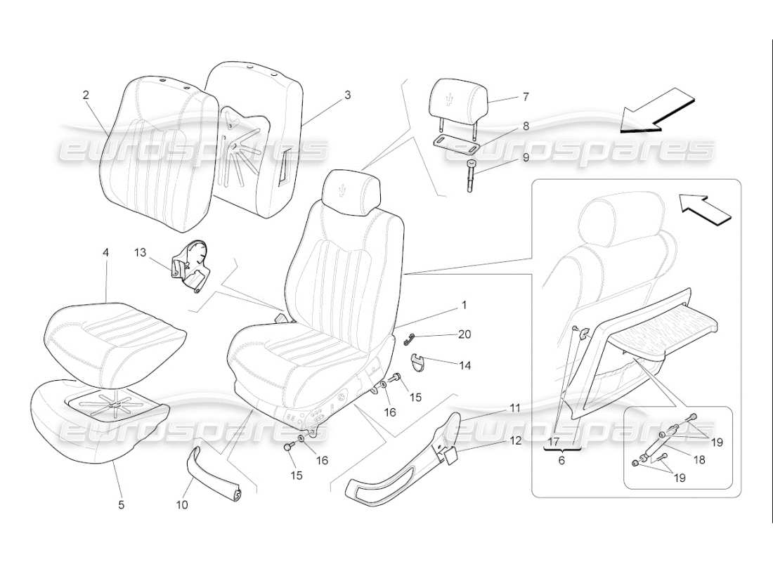 maserati qtp. (2009) 4.7 auto front seats: trim panels part diagram