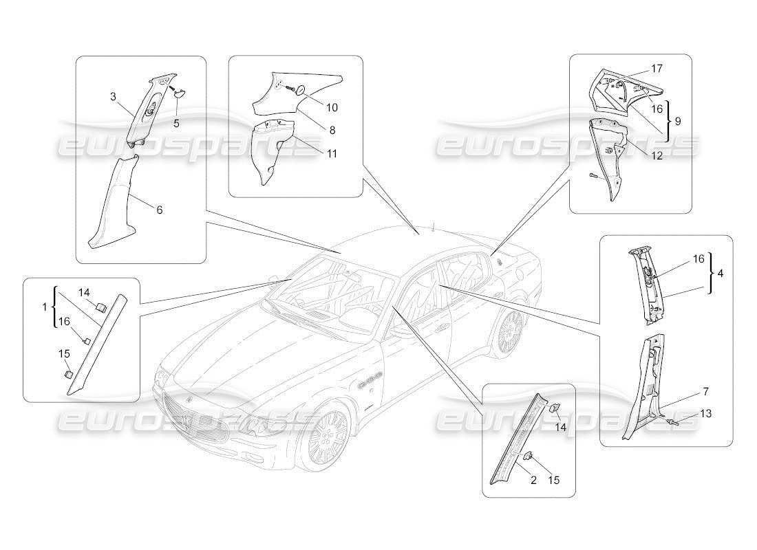 maserati qtp. (2011) 4.7 auto passenger compartment b pillar trim panels and side panels part diagram