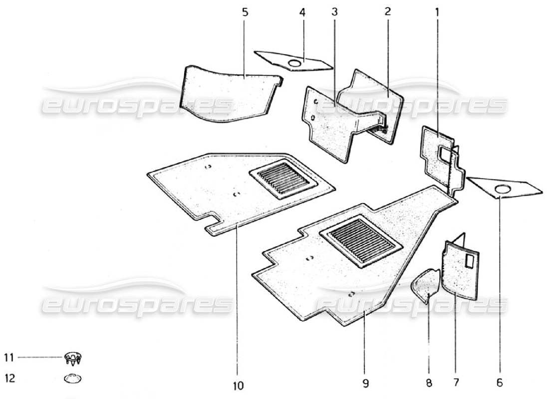 ferrari 308 gtb (1976) carpeting (valid for rhd - aus versions) parts diagram