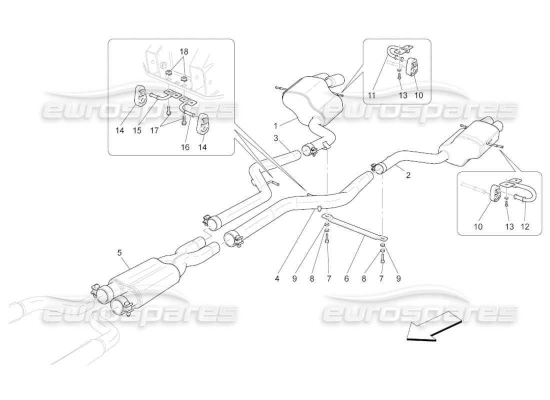 maserati grancabrio (2010) 4.7 silencers part diagram