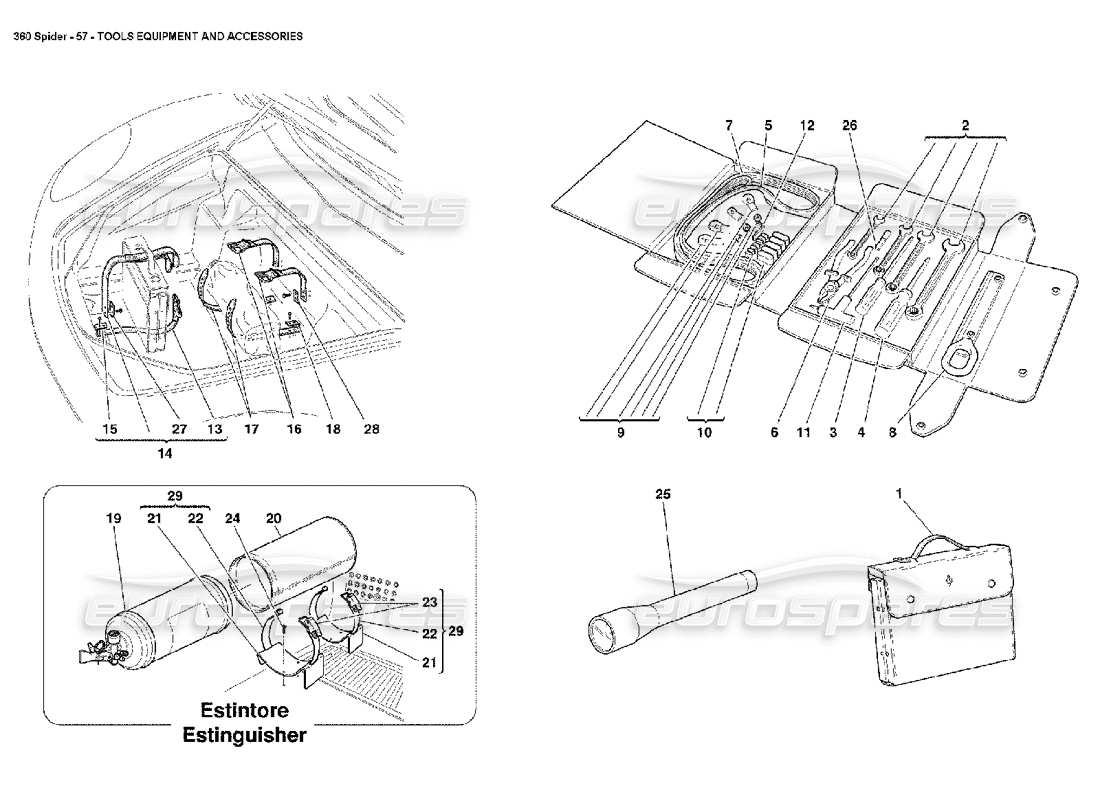 ferrari 360 spider tools equipment and accessories parts diagram