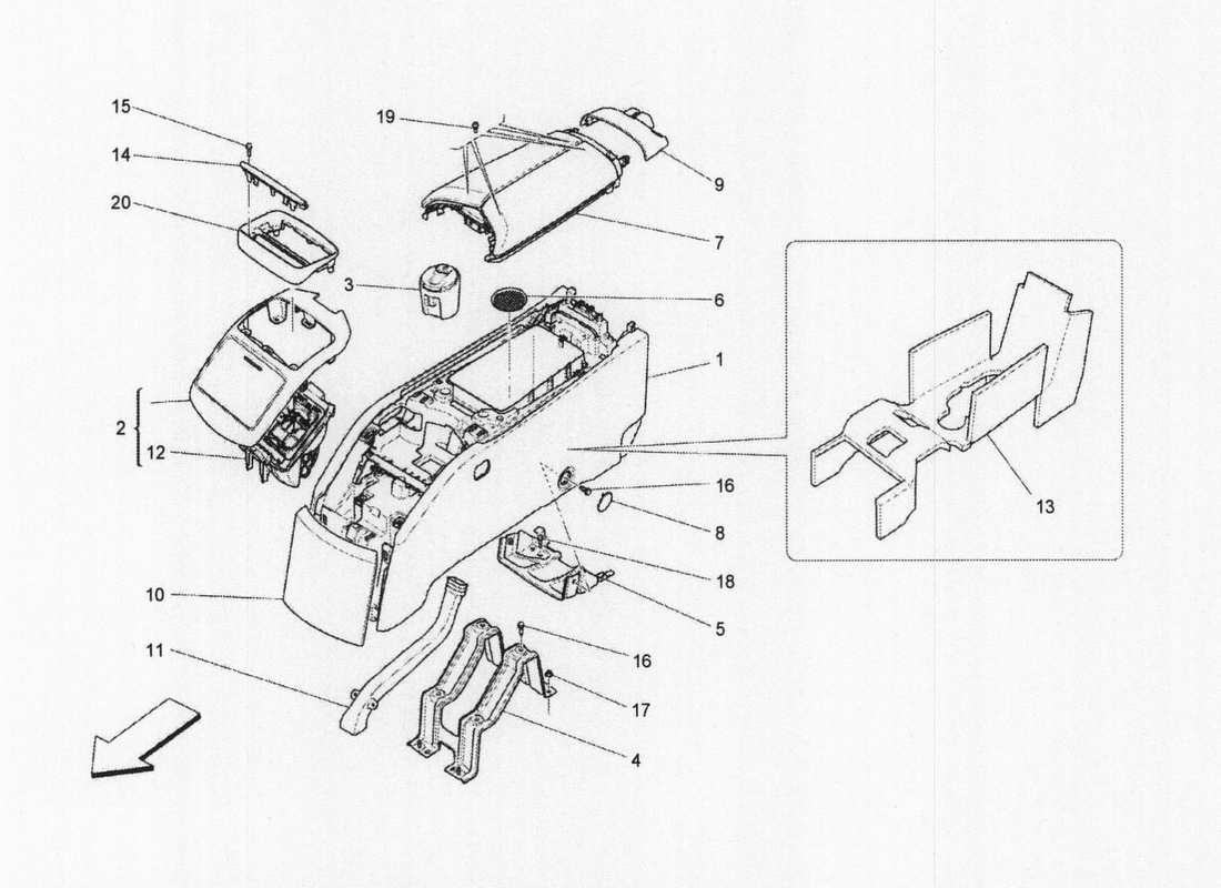 maserati qtp. v6 3.0 bt 410bhp 2wd 2017 accessory console and rear console parts diagram