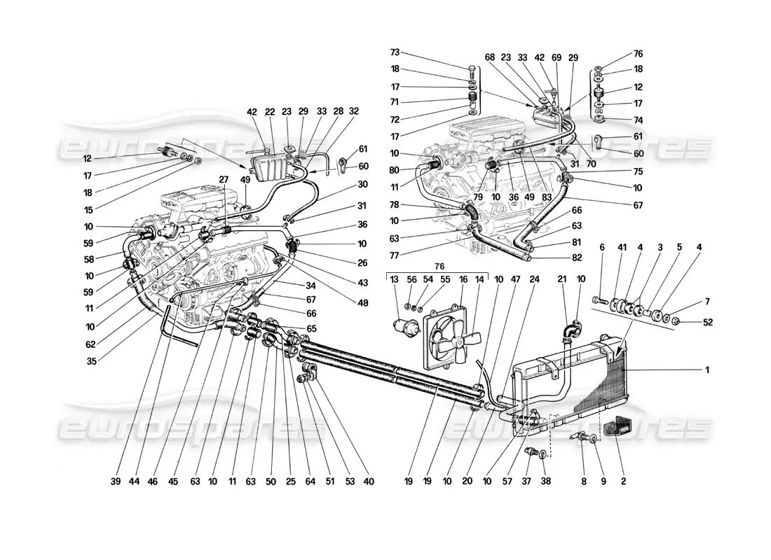 ferrari mondial 3.0 qv (1984) cooling system parts diagram
