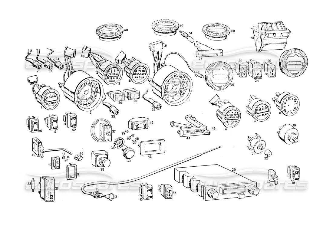 maserati khamsin dashboard instruments parts diagram