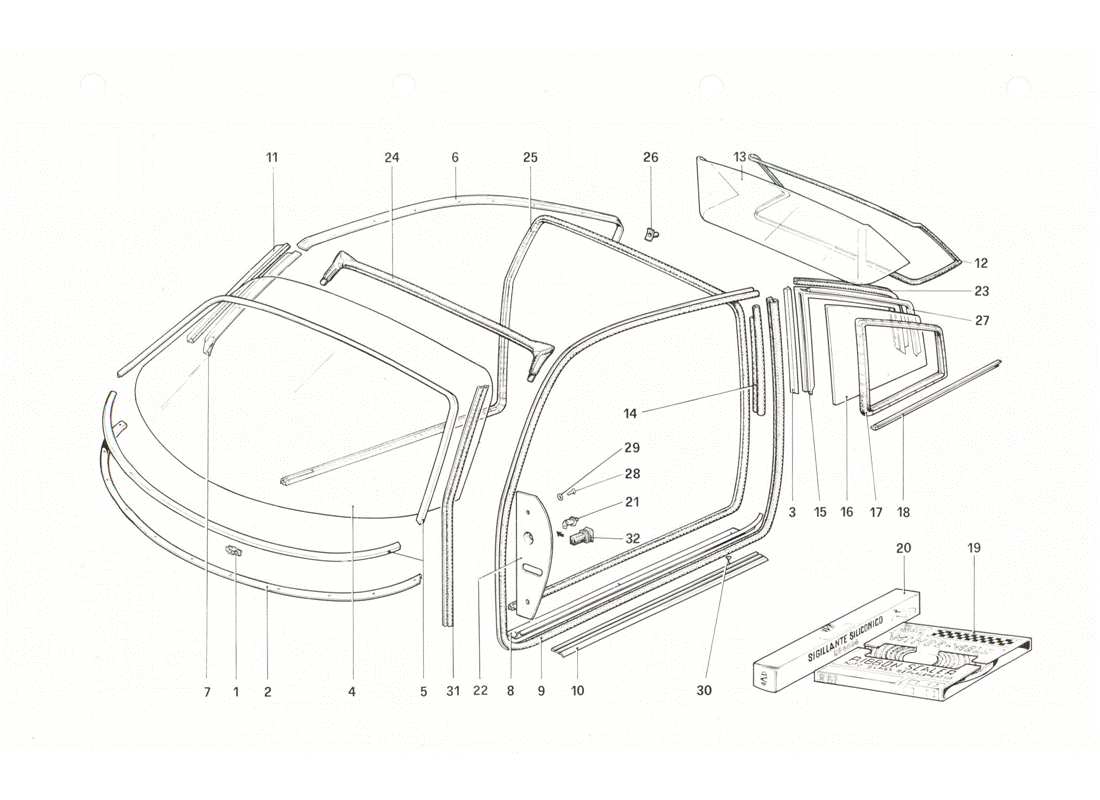 ferrari 208 gtb gts glasses parts diagram