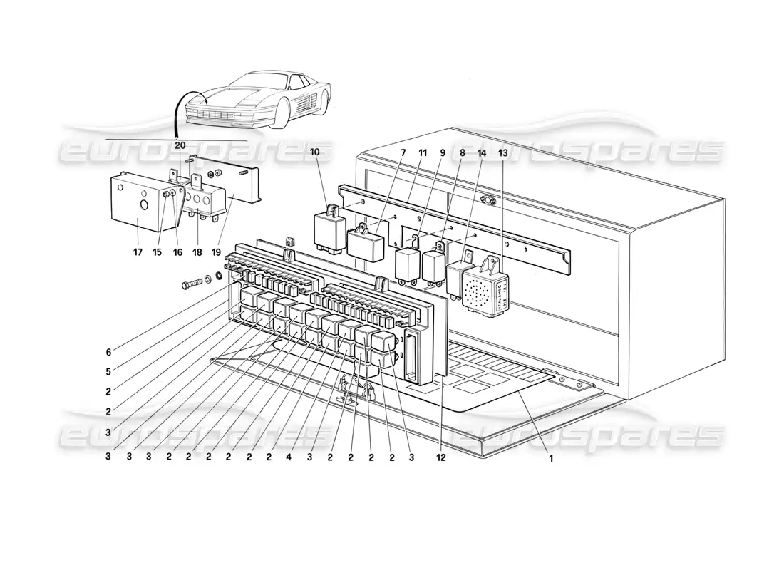 ferrari testarossa (1987) valves and electromagnetic switches parts diagram