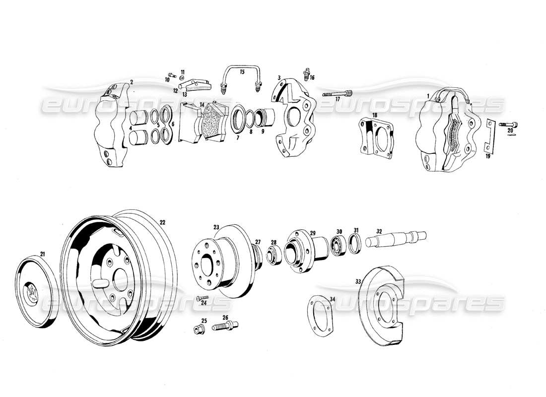 maserati qtp.v8 4.7 (s1 & s2) 1967 front wheels and brakes parts diagram