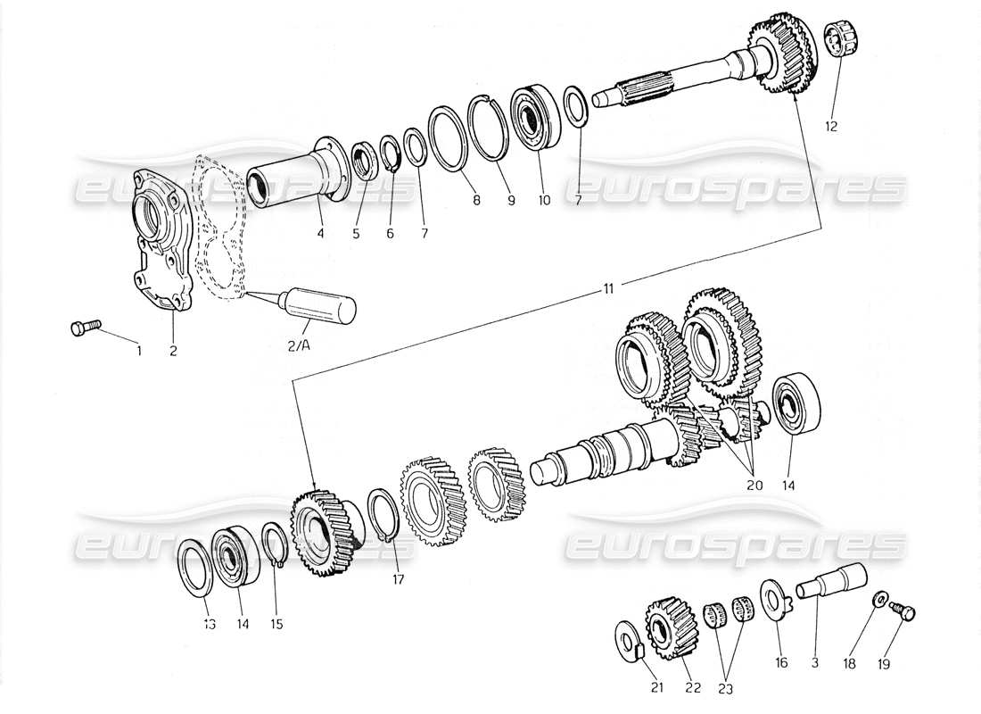 maserati 228 transmission - layshaft and directs-drive part diagram