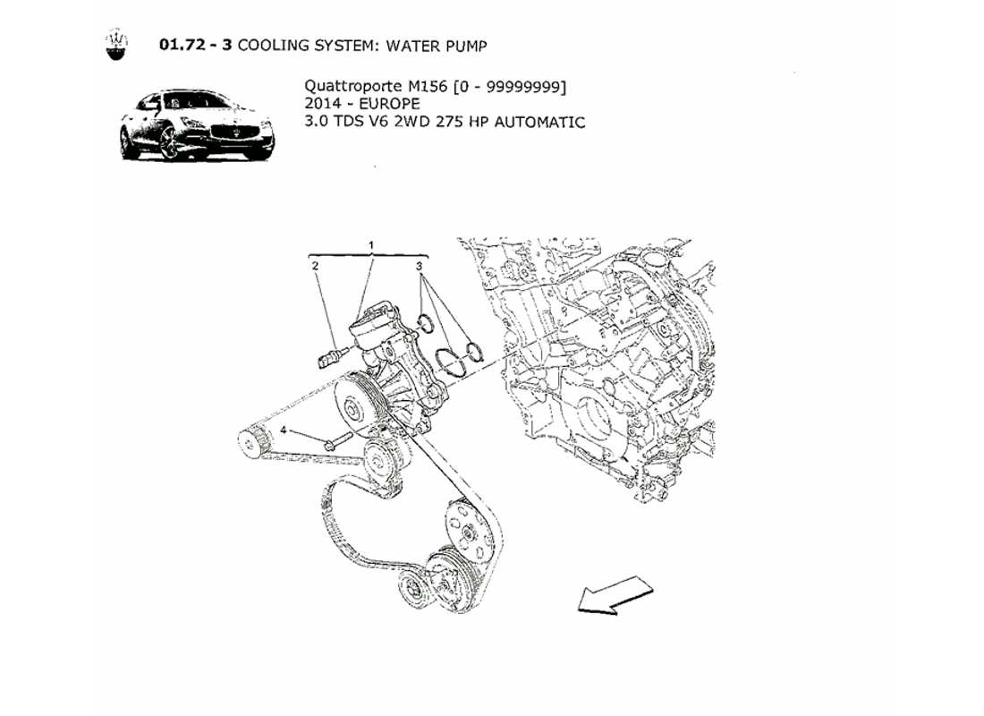 maserati qtp. v6 3.0 tds 275bhp 2014 cooling system: water pump parts diagram