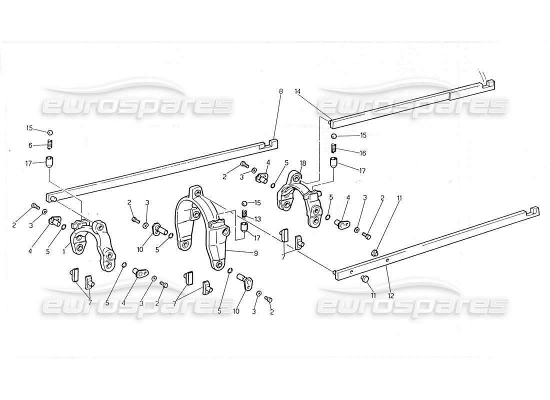 maserati 228 transmission - inside controls part diagram