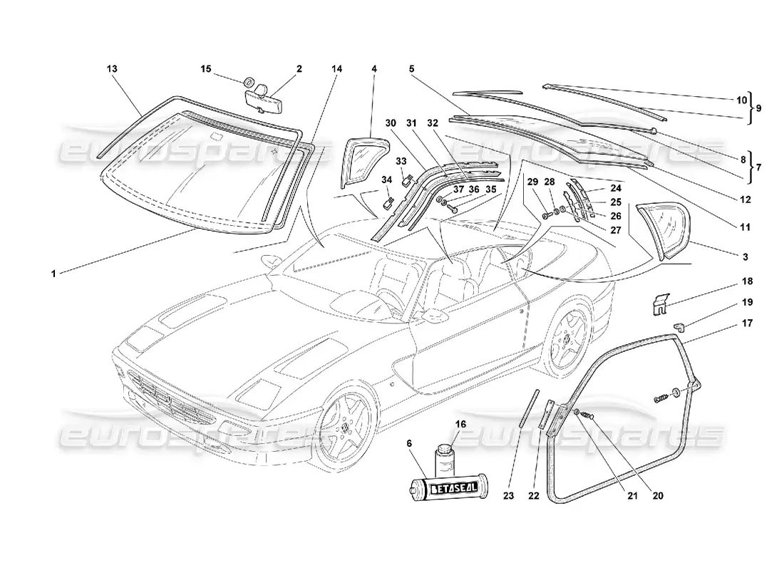 ferrari 456 gt/gta glasses and gasket parts diagram