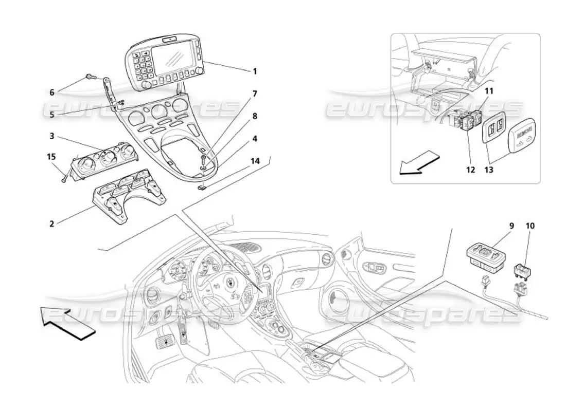 maserati 4200 spyder (2005) tunnel instruments parts diagram