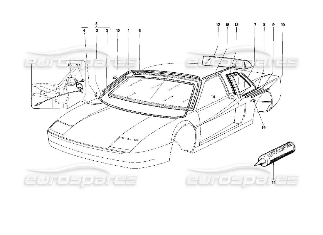 ferrari 512 tr windows part diagram