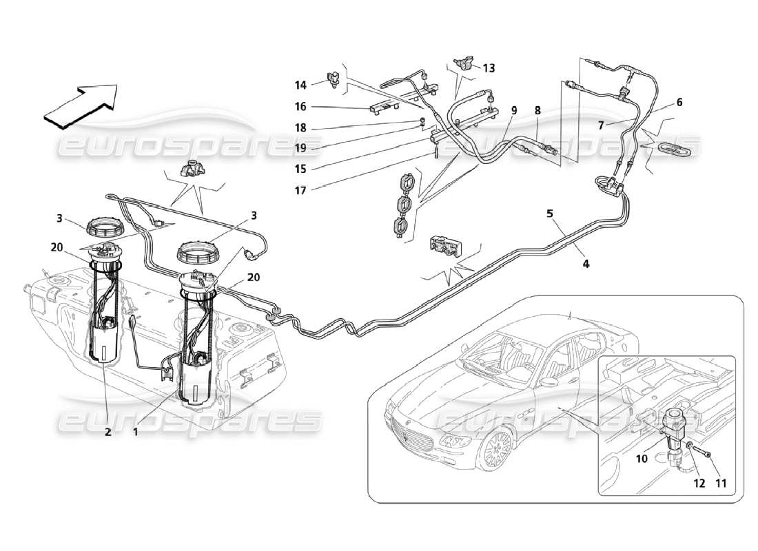 maserati qtp. (2006) 4.2 fuel pumps and piping - valid till car 24274 parts diagram