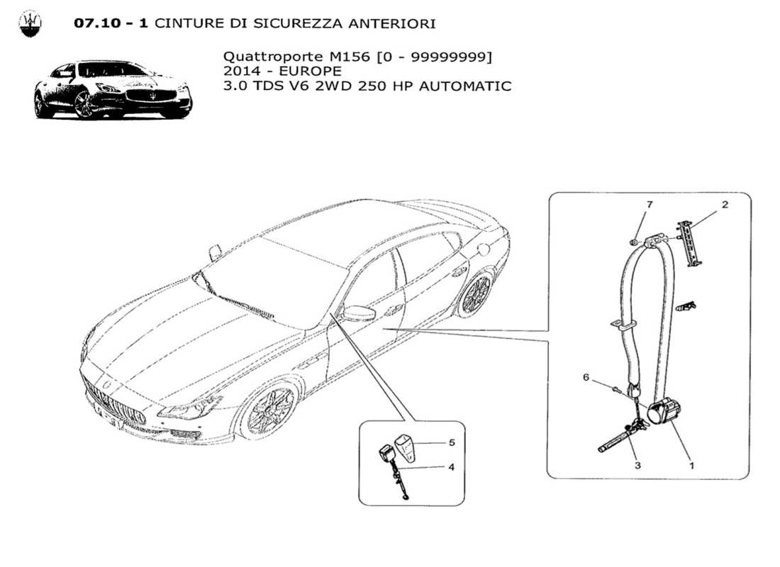 maserati qtp. v6 3.0 tds 250bhp 2014 front seatbelts part diagram