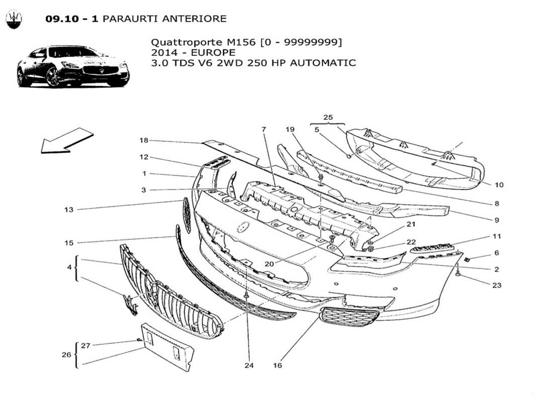 maserati qtp. v6 3.0 tds 250bhp 2014 front bumper parts diagram