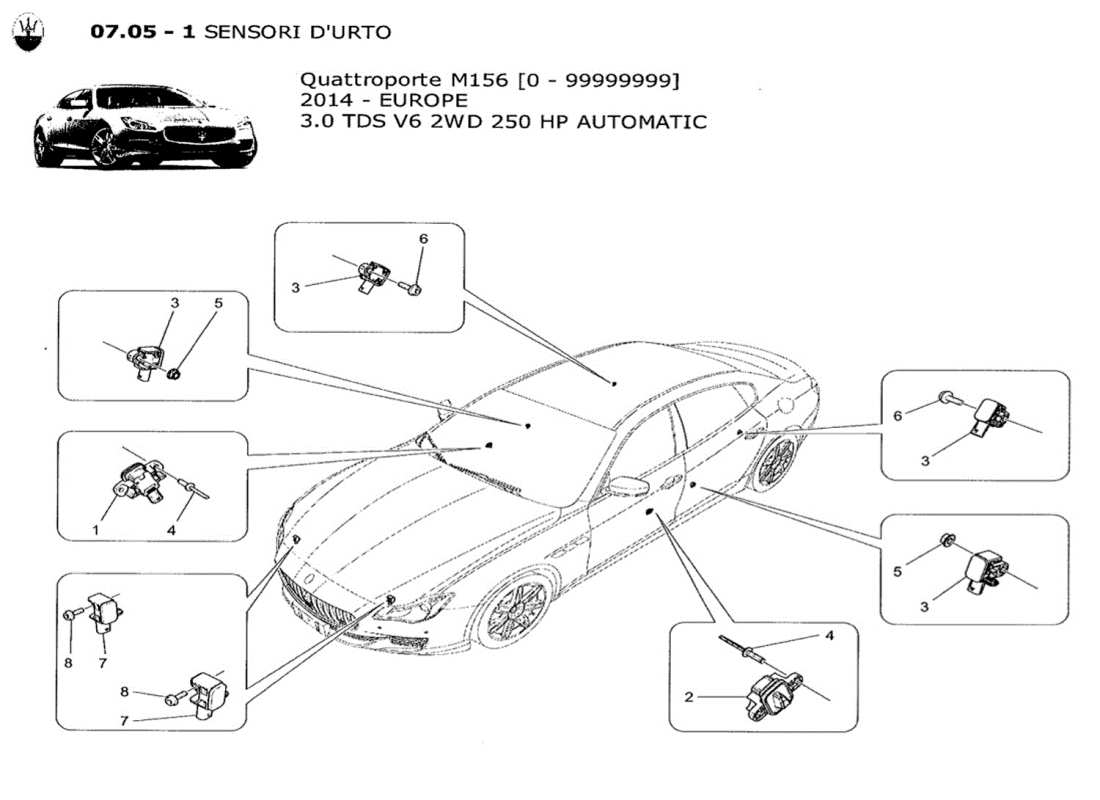 maserati qtp. v6 3.0 tds 250bhp 2014 crash sensors part diagram