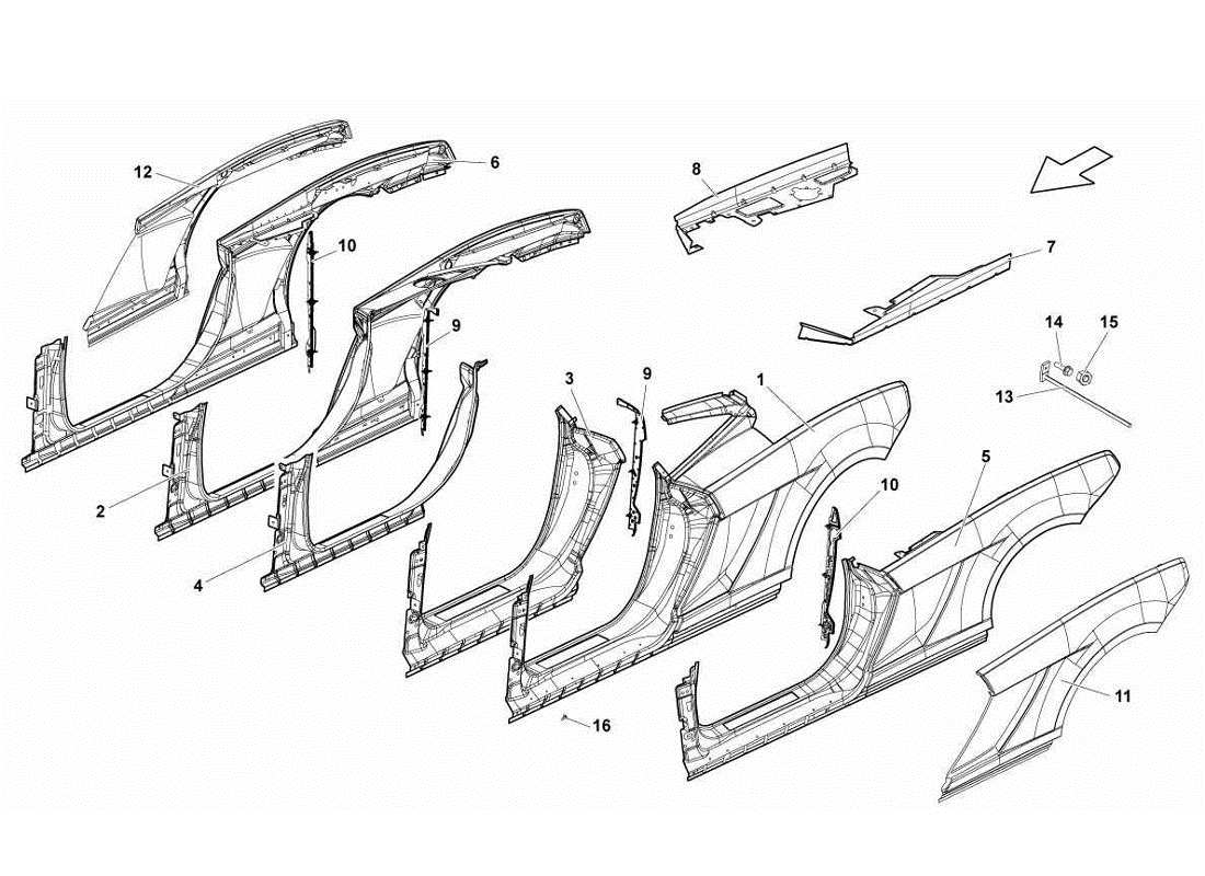 lamborghini gallardo lp560-4s update lateral frame attachments parts diagram