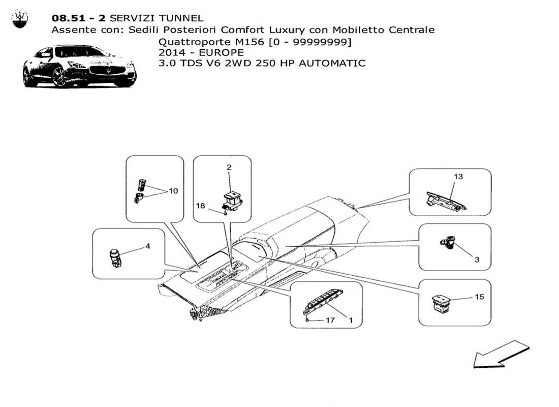 maserati qtp. v6 3.0 tds 250bhp 2014 centre console devices part diagram