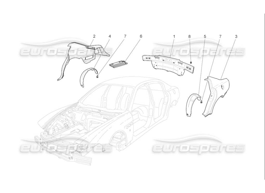 maserati qtp. (2008) 4.2 auto bodywork and rear outer trim panels part diagram