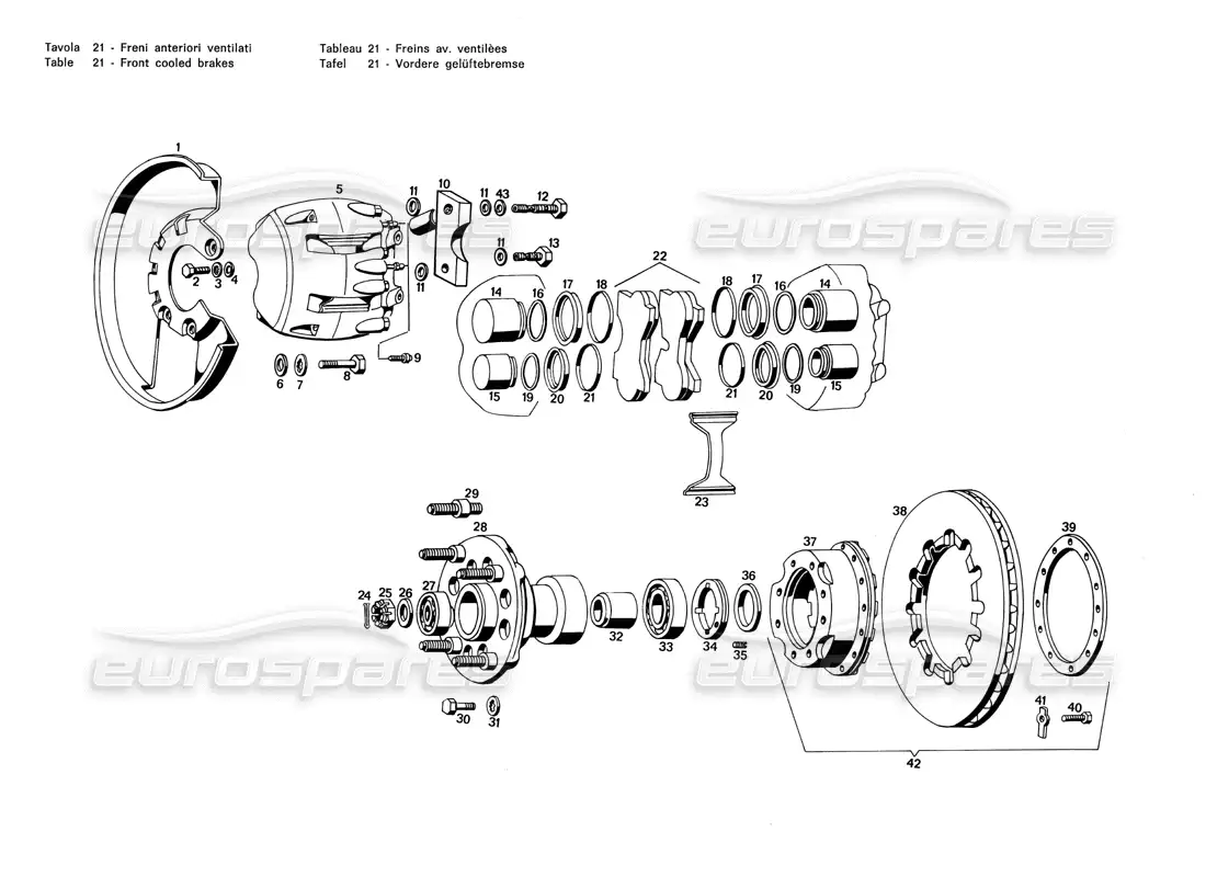 maserati merak 3.0 front cooled brakes parts diagram