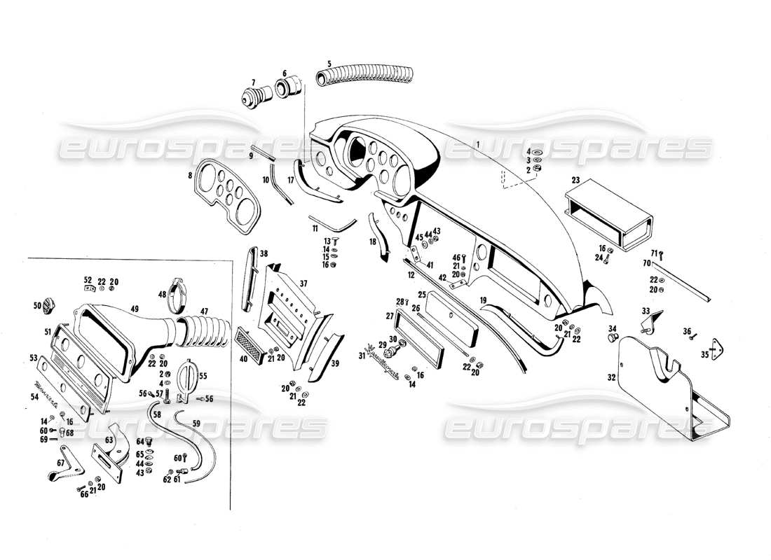 maserati qtp.v8 4.7 (s1 & s2) 1967 dashboard panels parts diagram