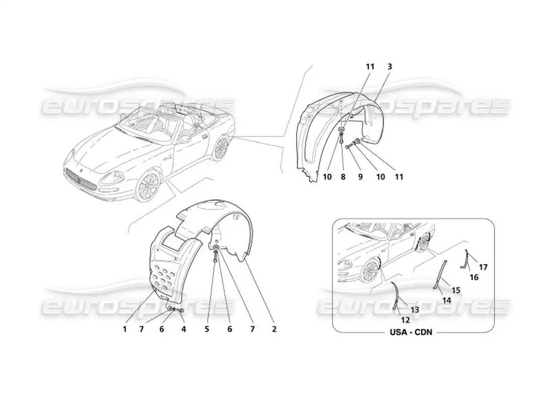 maserati 4200 spyder (2005) shields and protections for wheel compartment parts diagram
