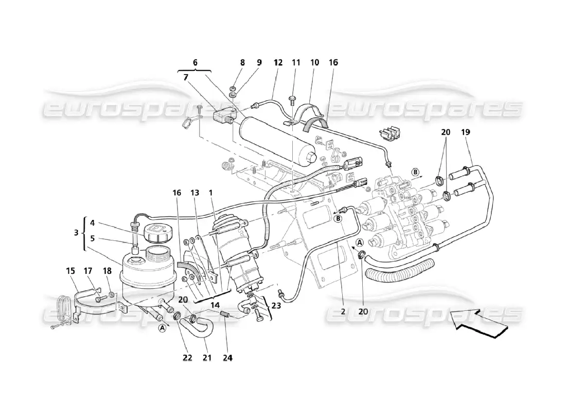 maserati qtp. (2006) 4.2 gearbox control hydraulics: tank and pump parts diagram