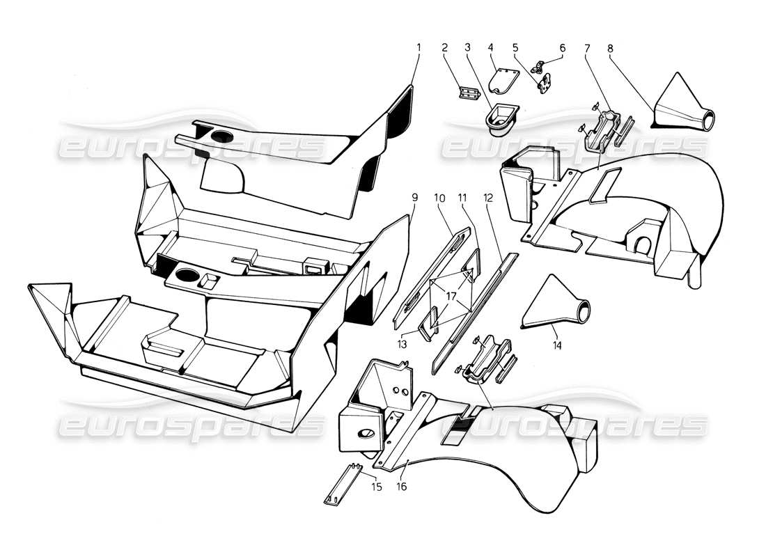 lamborghini countach 5000 qv (1985) inner and outer coverings (valid for qv variation - may 1985) parts diagram