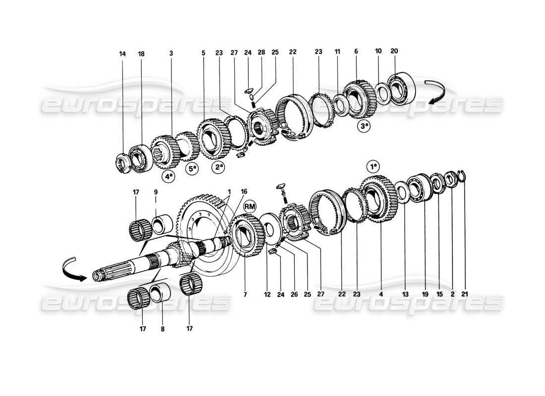 ferrari 308 gtb (1980) lay shaft gears part diagram