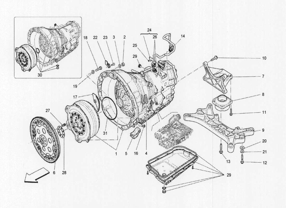 maserati qtp. v6 3.0 bt 410bhp 2wd 2017 gearbox housings parts diagram