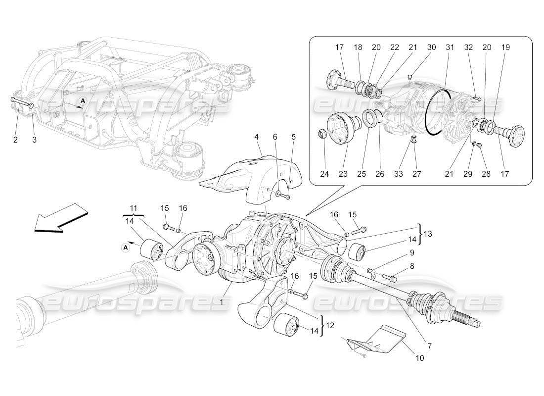 maserati qtp. (2011) 4.7 auto differential and rear axle shafts part diagram