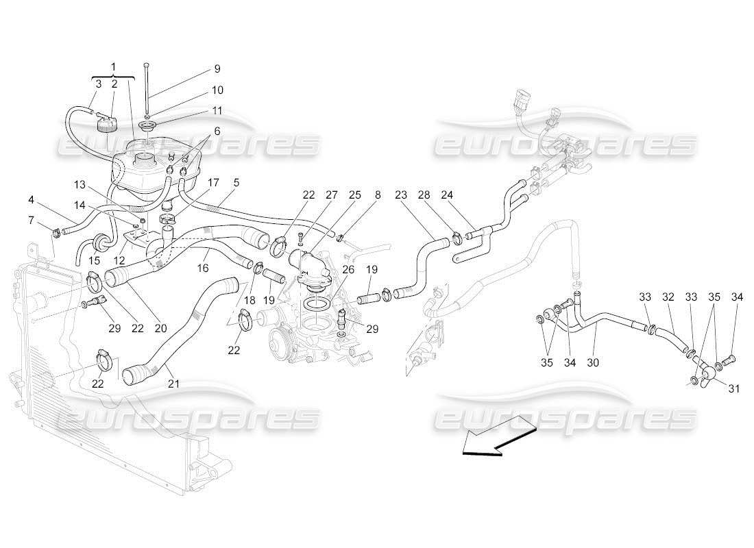 maserati qtp. (2011) 4.7 auto cooling system: nourice and lines part diagram