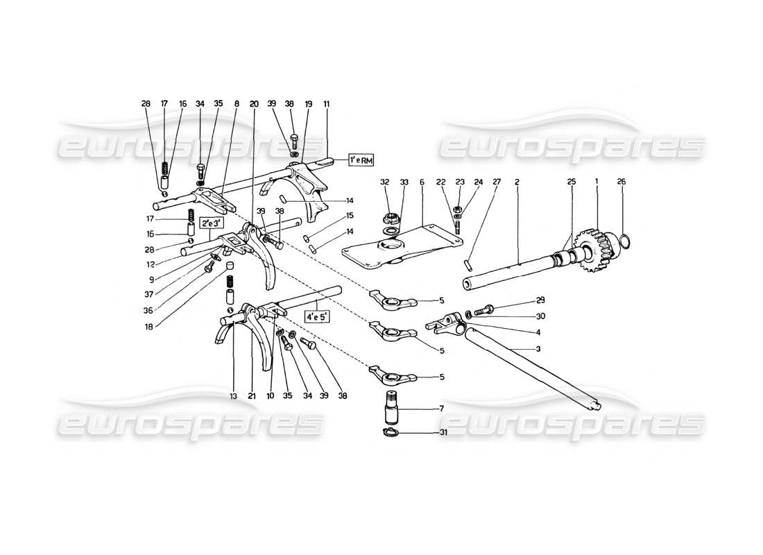 ferrari 246 dino (1975) gearbox inner controls parts diagram